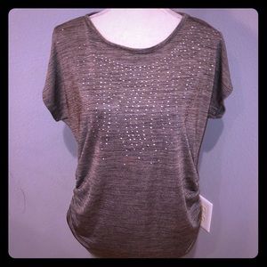 Grey silky shirt detailed with diamonds